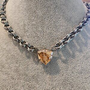 Sabika Citrine Swarovski Crystal Silver Chain Necklace